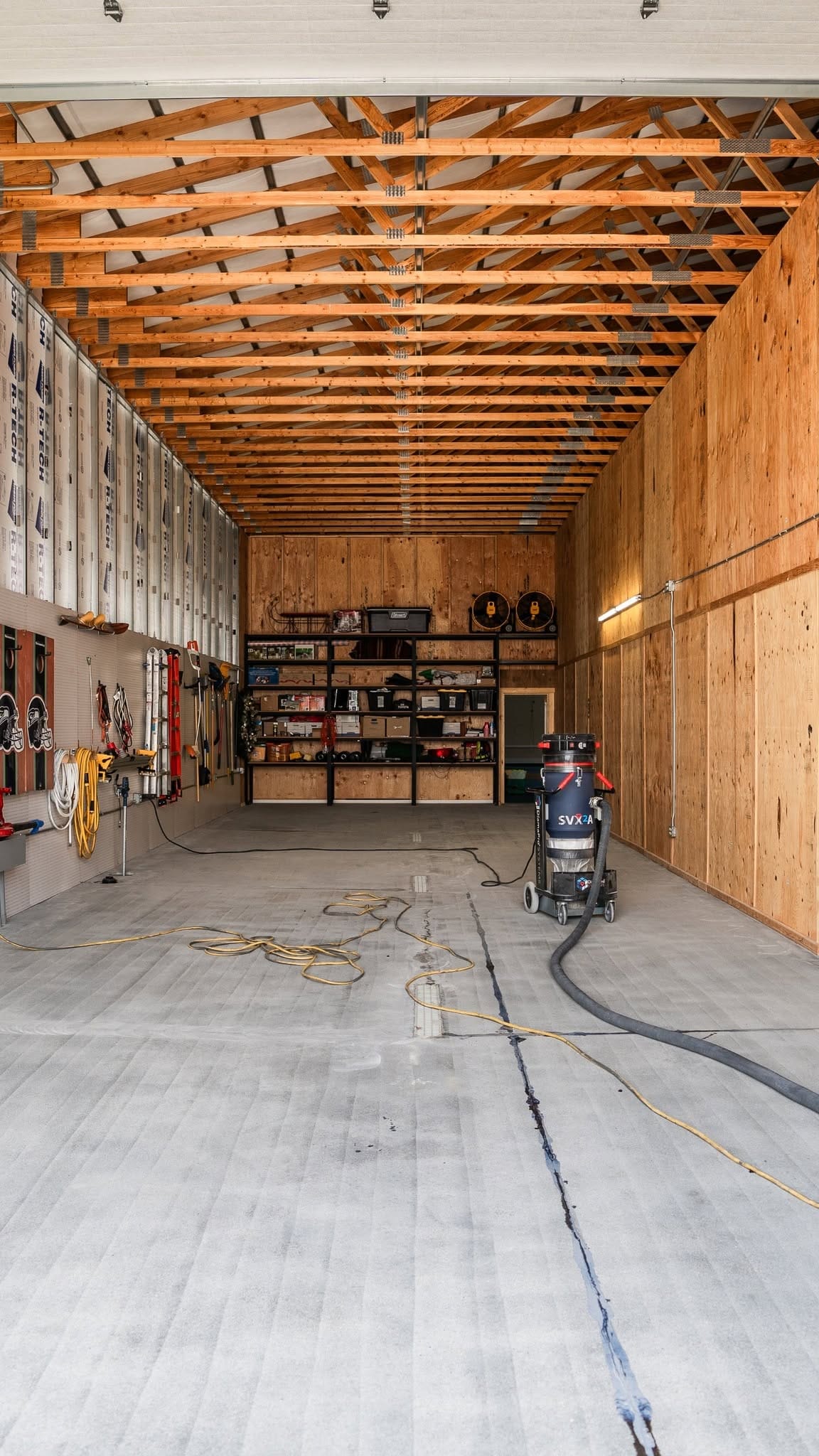 Garage floor before preparation and flake coating installation.