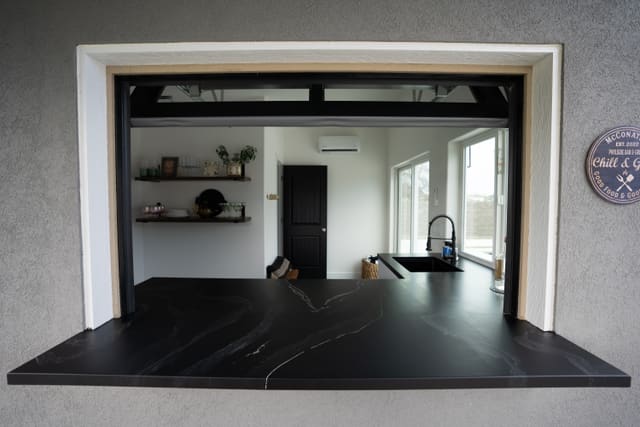 Custom countertop or table surface with a decorative epoxy finish.